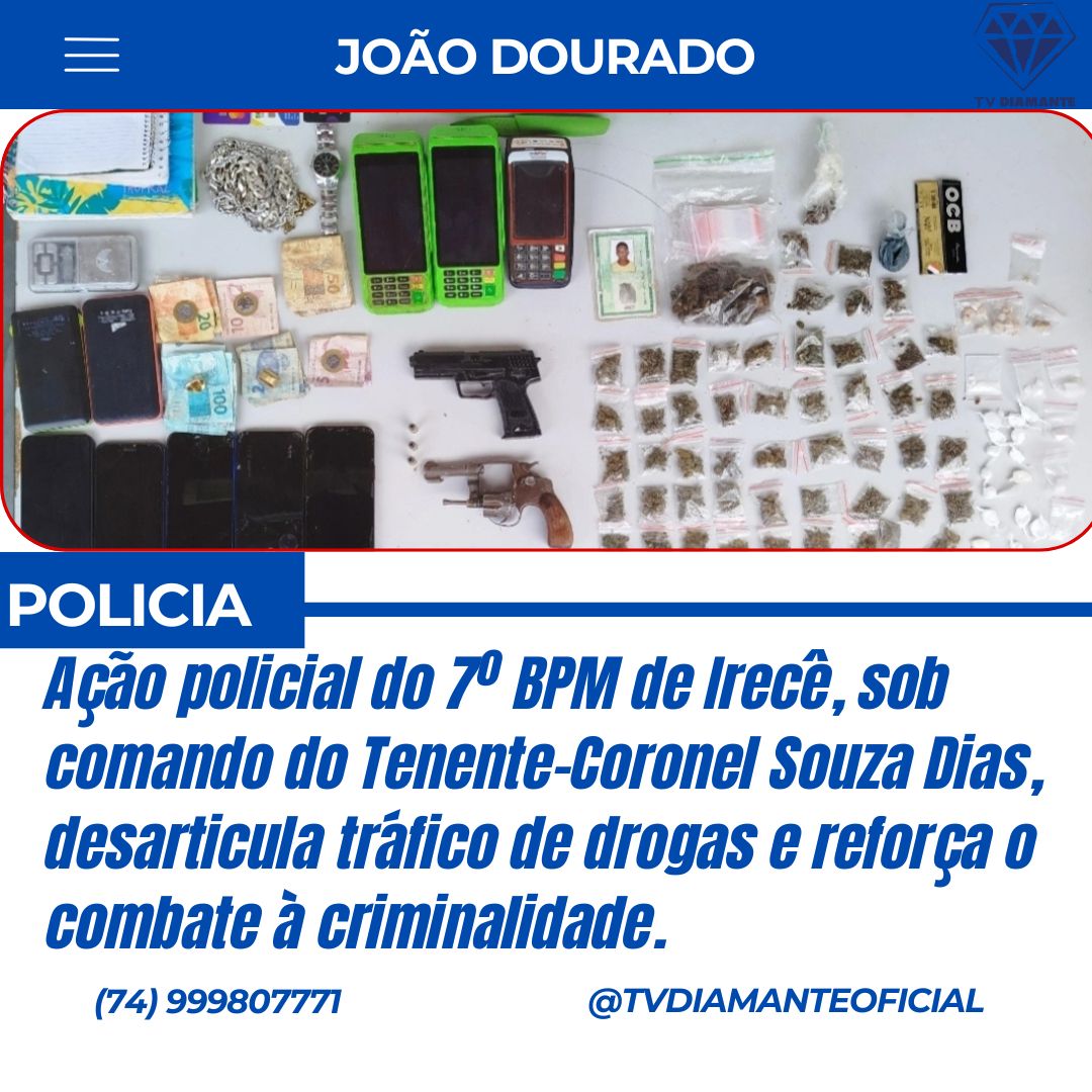 Ação policial do 7º BPM de Irecê, sob comando do Tenente-Coronel Souza Dias, desarticula tráfico de drogas e reforça o combate à criminalidade.