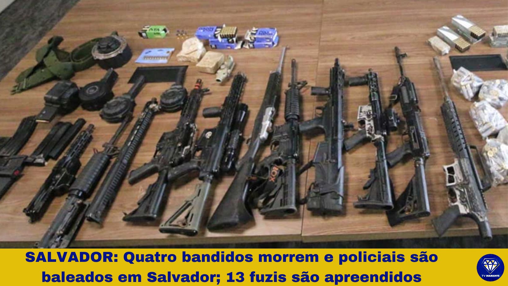 Quatro bandidos morrem e policiais são baleados em Salvador; 13 fuzis são apreendidos