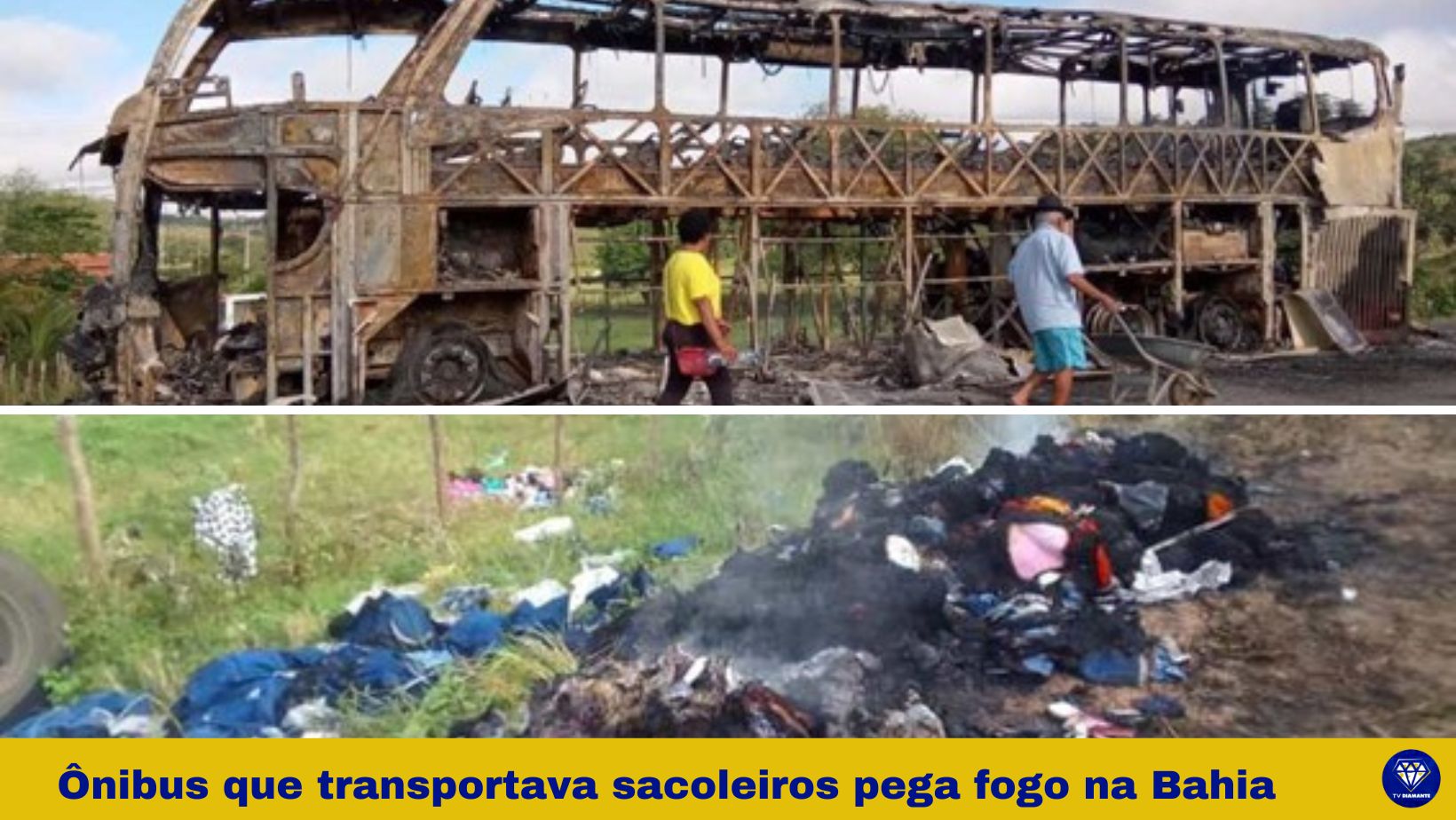 Ônibus que transportava sacoleiros pega fogo na Bahia
